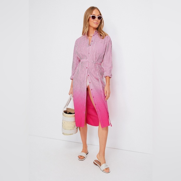 Solid & Striped The Shocking Pink Ombré Oxford Maxi Dress. Shirt Dress Cover-up - Picture 1 of 12